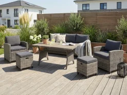 KONIFERA Gartenlounge-Set »Amsterdam« Set, 1x 3er Sofa, 1x 2 Sessel, 2x Hocker, 1xTisch 144,5x74x67cm,Polyrattan, 16 Stk. tlg. Stahl, Ablagefläche unter dem Tisch, Loungeset