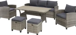 KONIFERA Gartenlounge-Set »Amsterdam« Set, 1x 3er Sofa, 1x 2 Sessel, 2x Hocker, 1xTisch 144,5x74x67cm,Polyrattan, 16 Stk. tlg. Stahl, Ablagefläche unter dem Tisch, Loungeset