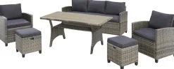 KONIFERA Gartenlounge-Set »Amsterdam« Set, 1x 3er Sofa, 1x 2 Sessel, 2x Hocker, 1xTisch 144,5x74x67cm,Polyrattan, 16 Stk. tlg. Stahl, Ablagefläche unter dem Tisch, Loungeset