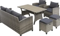 KONIFERA Gartenlounge-Set »Amsterdam« Set, 1x 3er Sofa, 1x 2 Sessel, 2x Hocker, 1xTisch 144,5x74x67cm,Polyrattan, 16 Stk. tlg. Stahl, Ablagefläche unter dem Tisch, Loungeset