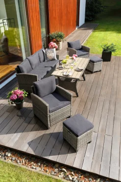 KONIFERA Gartenlounge-Set »Amsterdam« Set, 1x 3er Sofa, 1x 2 Sessel, 2x Hocker, 1xTisch 144,5x74x67cm,Polyrattan, 16 Stk. tlg. Stahl, Ablagefläche unter dem Tisch, Loungeset