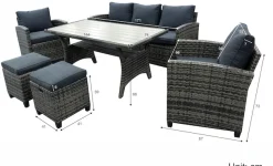 KONIFERA Gartenlounge-Set »Amsterdam« Set, 1x 3er Sofa, 1x 2 Sessel, 2x Hocker, 1xTisch 144,5x74x67cm,Polyrattan, 16 Stk. tlg. Stahl, Ablagefläche unter dem Tisch, Loungeset