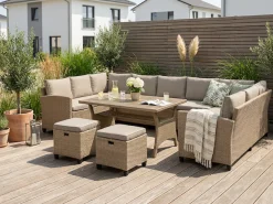 KONIFERA Gartenlounge-Set »Rotterdam« Set, 3x 3er Sofa, 2x Hocker, 1x Tisch 120x82x67cm, inkl. Auflagen, 20 Stk. tlg. Polyrattan, Stahl, Tischplatte aus Nonwood,