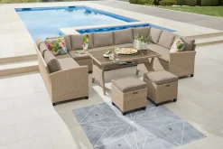 KONIFERA Gartenlounge-Set »Rotterdam« Set, 3x 3er Sofa, 2x Hocker, 1x Tisch 120x82x67cm, inkl. Auflagen, 20 Stk. tlg. Polyrattan, Stahl, Tischplatte aus Nonwood,
