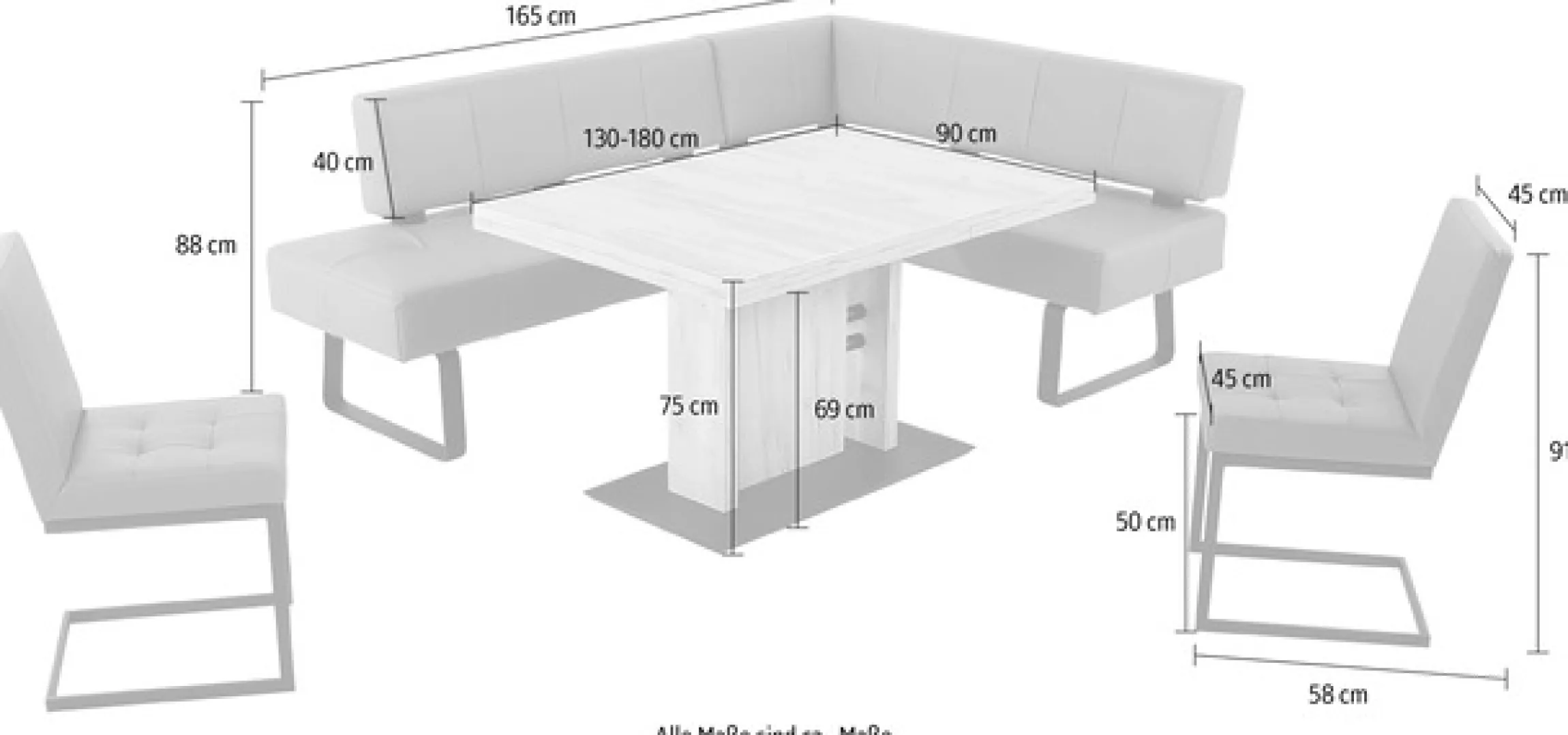 K+W Komfort & Wohnen Essgruppe »Spider II« 4 Stk. tlg. langer Schenkel wahweise in 2 Breiten, 2 Freischwinger, 1 Tisch