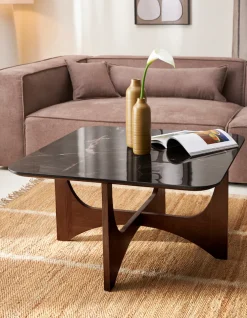 LeGer Home by Lena Gercke Couchtisch »Kirella« 1 Stk. tlg. mit Marmor-Optik und massivem Eschenholz-Kreuzfuß, Breite 85 cm