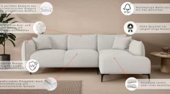 LeGer Home by Lena Gercke Ecksofa »Adelita mit Ottomane links oder rechts bestellbar, B/H/T 270/97/168« L-Form mit Wellenunterfederung, enthält 2 Zierkissen