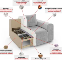 LeGer Home by Lena Gercke Ecksofa »Adelita mit Ottomane links oder rechts bestellbar, B/H/T 270/97/168« L-Form mit Wellenunterfederung, enthält 2 Zierkissen