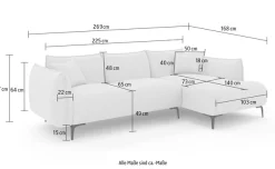 LeGer Home by Lena Gercke Ecksofa »Adelita mit Ottomane links oder rechts bestellbar, B/H/T 270/97/168« L-Form mit Wellenunterfederung, enthält 2 Zierkissen