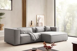 LeGer Home by Lena Gercke Ecksofa »PIARA Struktur u. Leinenoptik mit Kedernaht L-Form« wahlweise Ottomane rechts/links, schwarze Füße, bequemer Sitzkomfort