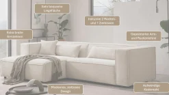 LeGer Home by Lena Gercke Ecksofa »PIARA Struktur u. Leinenoptik mit Kedernaht L-Form« wahlweise Ottomane rechts/links, schwarze Füße, bequemer Sitzkomfort