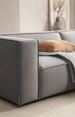 LeGer Home by Lena Gercke Ecksofa »PIARA Struktur u. Leinenoptik mit Kedernaht L-Form« wahlweise Ottomane rechts/links, schwarze Füße, bequemer Sitzkomfort