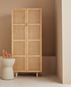 LeGer Home by Lena Gercke Highboard »Lina« Kommode, Melaminoberfläche,Mit Rattan Einsatz, 4 Innenfächer, teilmassiv