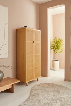 LeGer Home by Lena Gercke Highboard »Lina« Kommode, Melaminoberfläche,Mit Rattan Einsatz, 4 Innenfächer, teilmassiv
