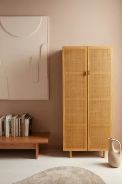 LeGer Home by Lena Gercke Highboard »Lina« Kommode, Melaminoberfläche,Mit Rattan Einsatz, 4 Innenfächer, teilmassiv
