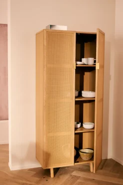 LeGer Home by Lena Gercke Highboard »Lina« Kommode, Melaminoberfläche,Mit Rattan Einsatz, 4 Innenfächer, teilmassiv
