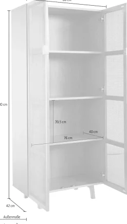 LeGer Home by Lena Gercke Highboard »Lina« Kommode, Melaminoberfläche,Mit Rattan Einsatz, 4 Innenfächer, teilmassiv