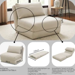 LeGer Home by Lena Gercke Sessel »Amara« Schlafsessel ausklappbar, Bettsessel, mit Rasterung
