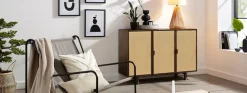 LeGer Home by Lena Gercke Sideboard »Lina« Sideboard, Melinoberflächen,Mit Rattan Einsatz, 4 Innenfächer, teilmassiv