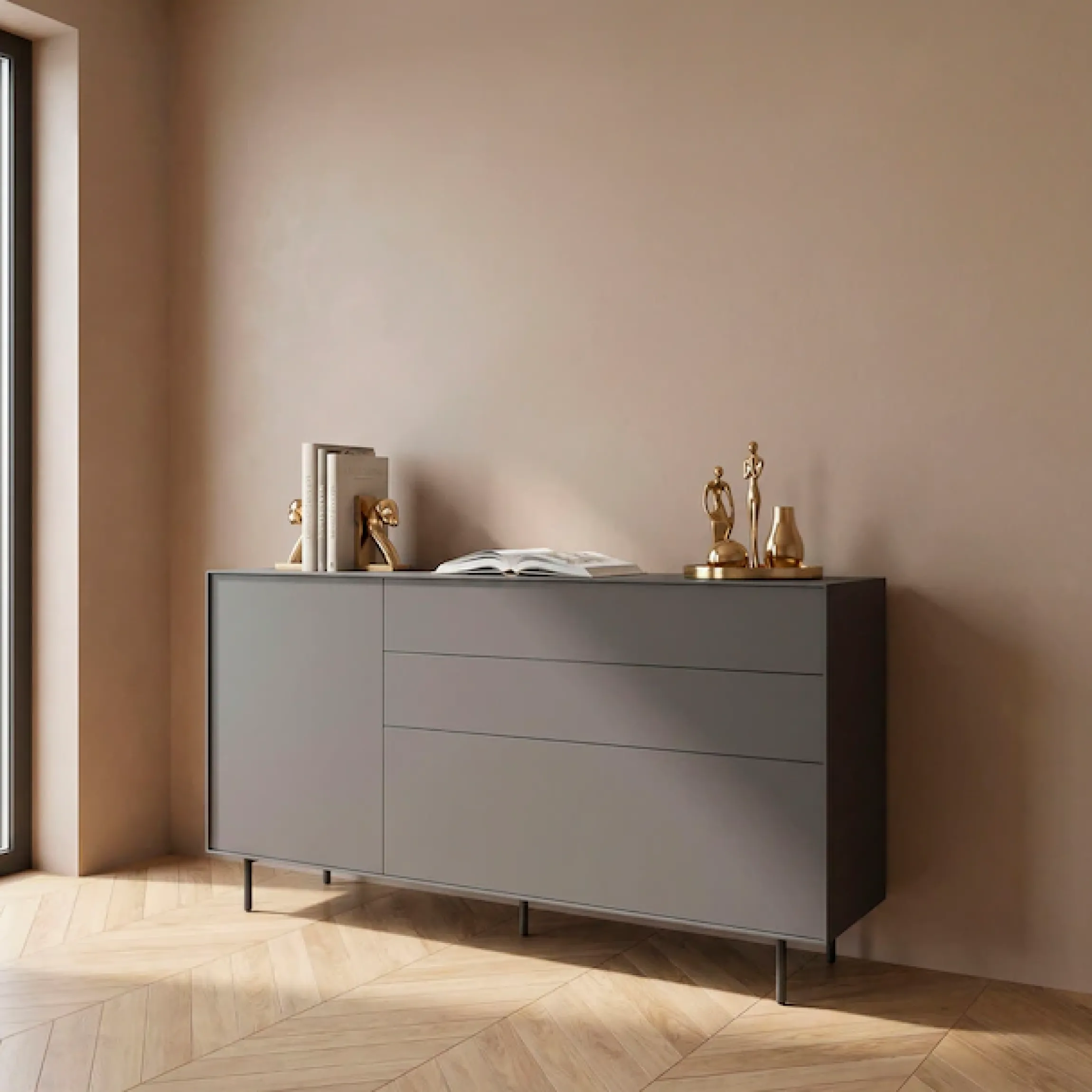 LeGer Home by Lena Gercke Sideboard »Essentials, Kommode, Anrichte, Kombikommode, Schrank mit Metallfüßen« Breite: 111 cm, UV lackiert, Push-to-open-Funktion