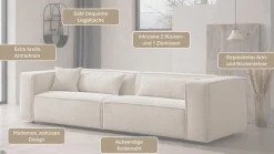 LeGer Home by Lena Gercke 3-Sitzer »PIARA, Struktur u. Leinenoptik, Sofa mit Kedernaht« schwarze Füße, bequemer Sitzkomfort