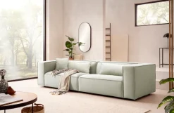 LeGer Home by Lena Gercke 3-Sitzer »PIARA, Struktur u. Leinenoptik, Sofa mit Kedernaht« schwarze Füße, bequemer Sitzkomfort