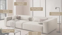 LeGer Home by Lena Gercke 3-Sitzer »PIARA XXL Struktur u. Leinenoptik, Sofa mit Kedernaht« schwarze Füße, bequemer Sitzkomfort, extra tiefe Sitzfläche