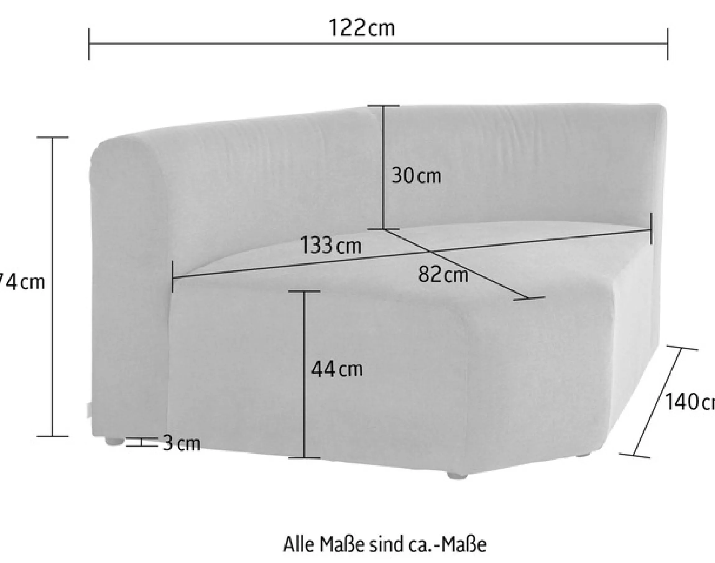 LeGer Home by Lena Gercke Sofa-Eckelement »LYZA mit gerundeter Rückenlehne, Maße B/T/H: 122/104/74 cm« als Modul oder separat verwendbar, für individuelle Zusammenstellung