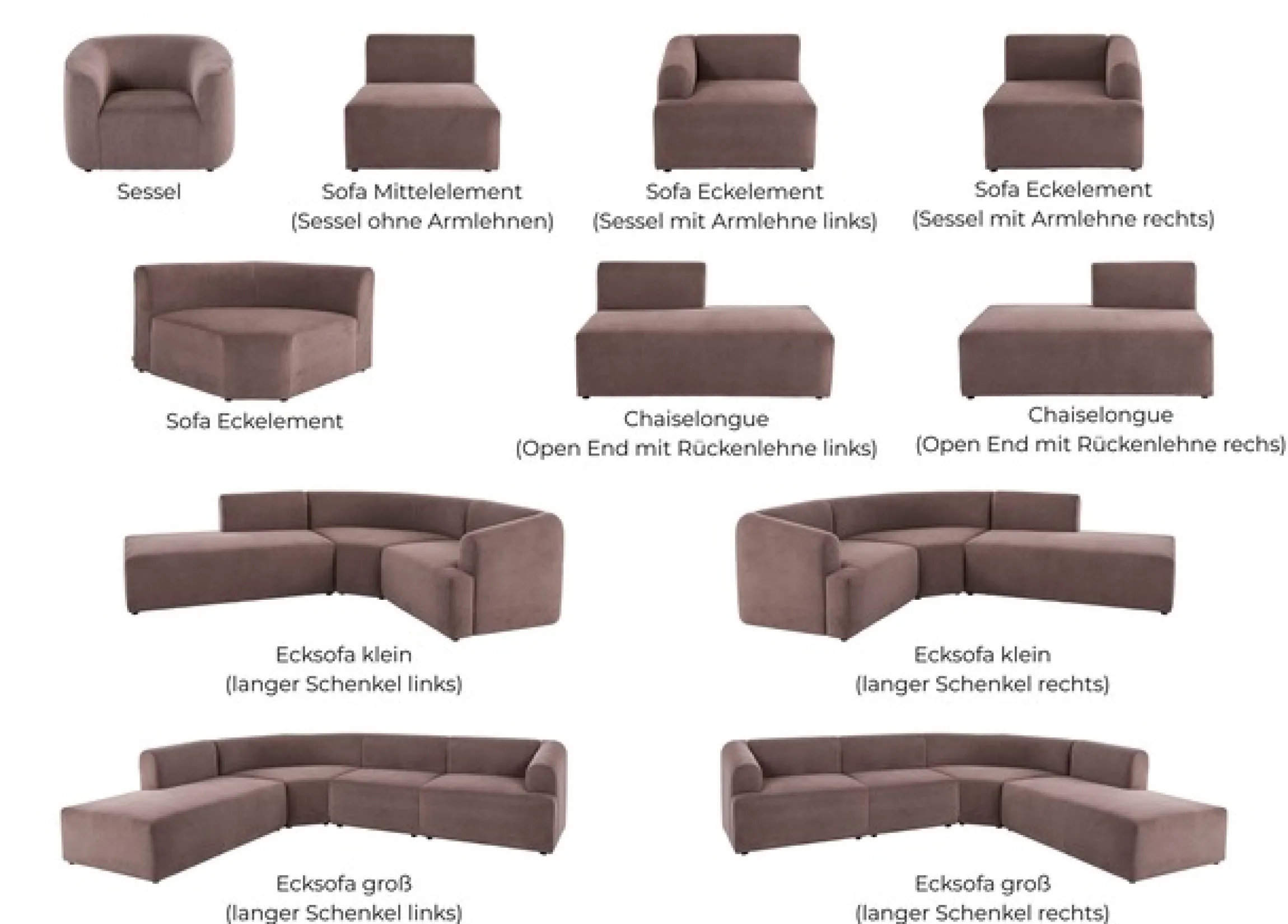 LeGer Home by Lena Gercke Sofa-Eckelement »LYZA mit gerundeter Rückenlehne, Maße B/T/H: 122/104/74 cm« als Modul oder separat verwendbar, für individuelle Zusammenstellung
