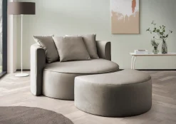 LeGer Home by Lena Gercke XXL-Sessel »ISALIE Samtoptik, Rundsessel m. Hocker, Lesesessel,Loveseat,Big-Sessel« Set,trendige Bezugsstoffe, 3 Zierkissen, große Sitzfläche