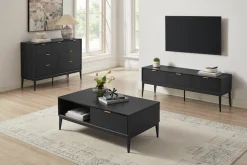 Leonique TV-Board »Lavisha« FSC-zertifiziertes Holz kombiniert Melamin, verchromte Metallgriffen
