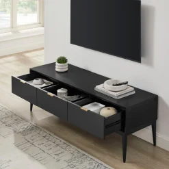 Leonique TV-Board »Lavisha« FSC-zertifiziertes Holz kombiniert Melamin, verchromte Metallgriffen