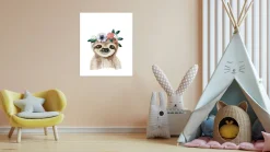 Lüttenhütt Bild mit Rahmen »oder Poster, Faultier mit Blumenkranz« Fantasy | Faultier | Tiere 1 Stk. tlg. HD Premium Druck