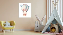 Lüttenhütt Bild mit Rahmen »oder Poster, Hase im Heißluftballon am Himmel« Ballonfahren | Fantasy | Heißluftballon | Tiere 1 Stk. tlg. HD Premium Druck