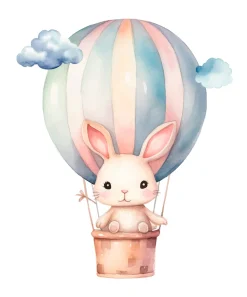 Lüttenhütt Bild mit Rahmen »oder Poster, Hase im Heißluftballon am Himmel« Ballonfahren | Fantasy | Heißluftballon | Tiere 1 Stk. tlg. HD Premium Druck