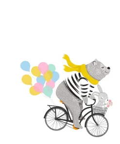 Lüttenhütt Bild mit Rahmen »oder Poster, Bär mit Hase auf Fahrrad« Fahrräder | Fantasy | Luftballon | Tiere 1 Stk. tlg. HD Premium Druck