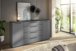 Manjana Möbel Kommode »mit Schwarz matten Metallgriffen in verschiedenen Ausführungen« mit Soft-Close-Funktion, mit variabel einsetzbaren Einlegeböden