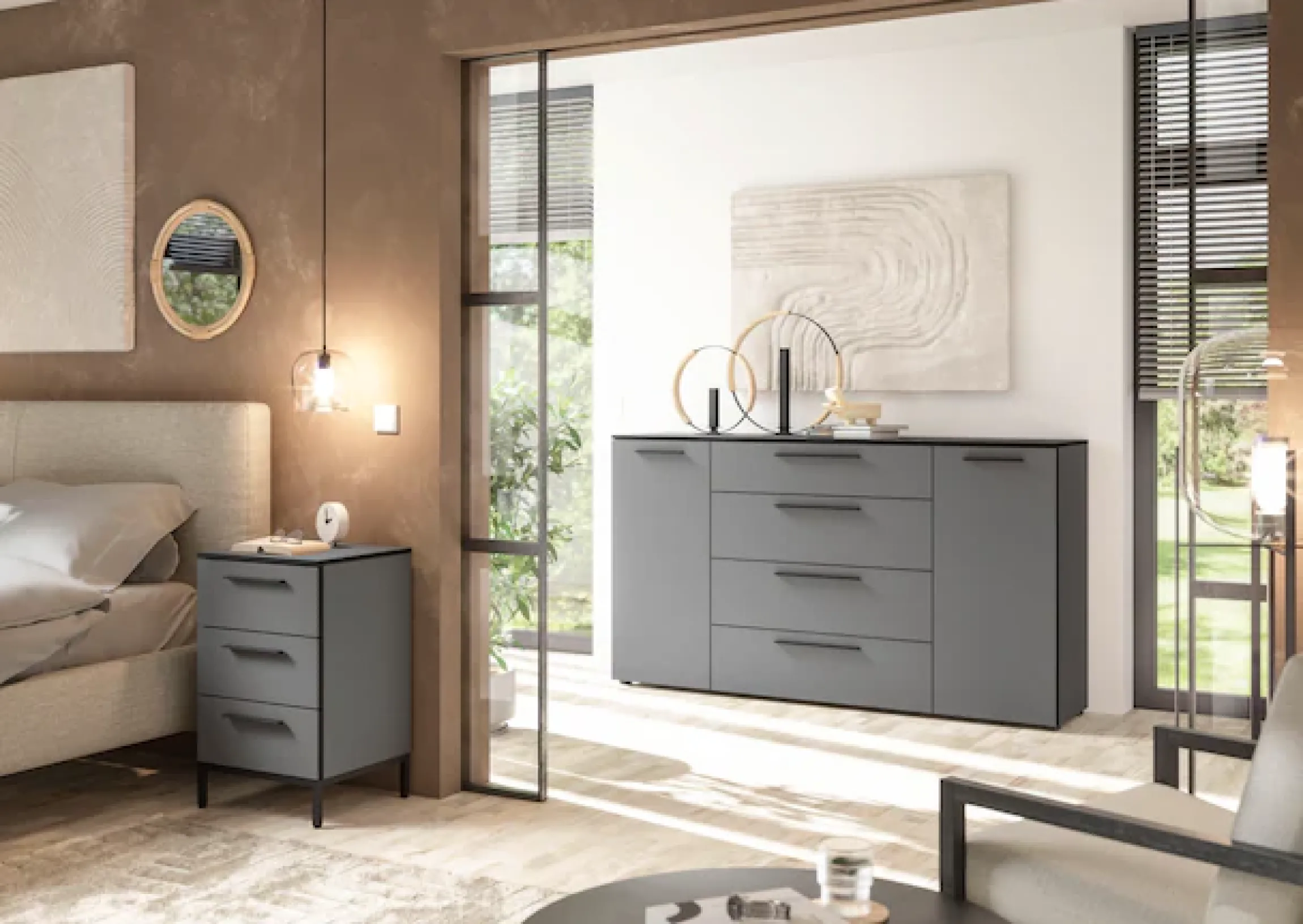 Manjana Möbel Kommode »mit Schwarz matten Metallgriffen in verschiedenen Ausführungen« mit Soft-Close-Funktion, mit variabel einsetzbaren Einlegeböden
