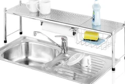Maximex Küchenregal »Modell EXPANDO« ausziehbares Spülbeckenregal mit Küchenrollenhalter und Korb