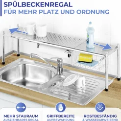 Maximex Küchenregal »Modell EXPANDO« ausziehbares Spülbeckenregal mit Küchenrollenhalter und Korb