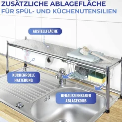 Maximex Küchenregal »Modell EXPANDO« ausziehbares Spülbeckenregal mit Küchenrollenhalter und Korb