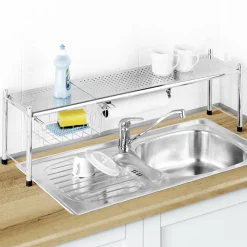 Maximex Küchenregal »Modell EXPANDO« ausziehbares Spülbeckenregal mit Küchenrollenhalter und Korb