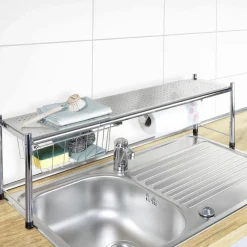 Maximex Küchenregal »Modell EXPANDO« ausziehbares Spülbeckenregal mit Küchenrollenhalter und Korb