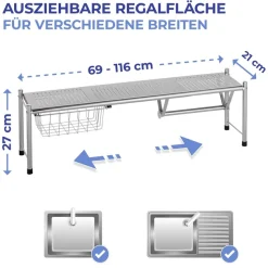 Maximex Küchenregal »Modell EXPANDO« ausziehbares Spülbeckenregal mit Küchenrollenhalter und Korb