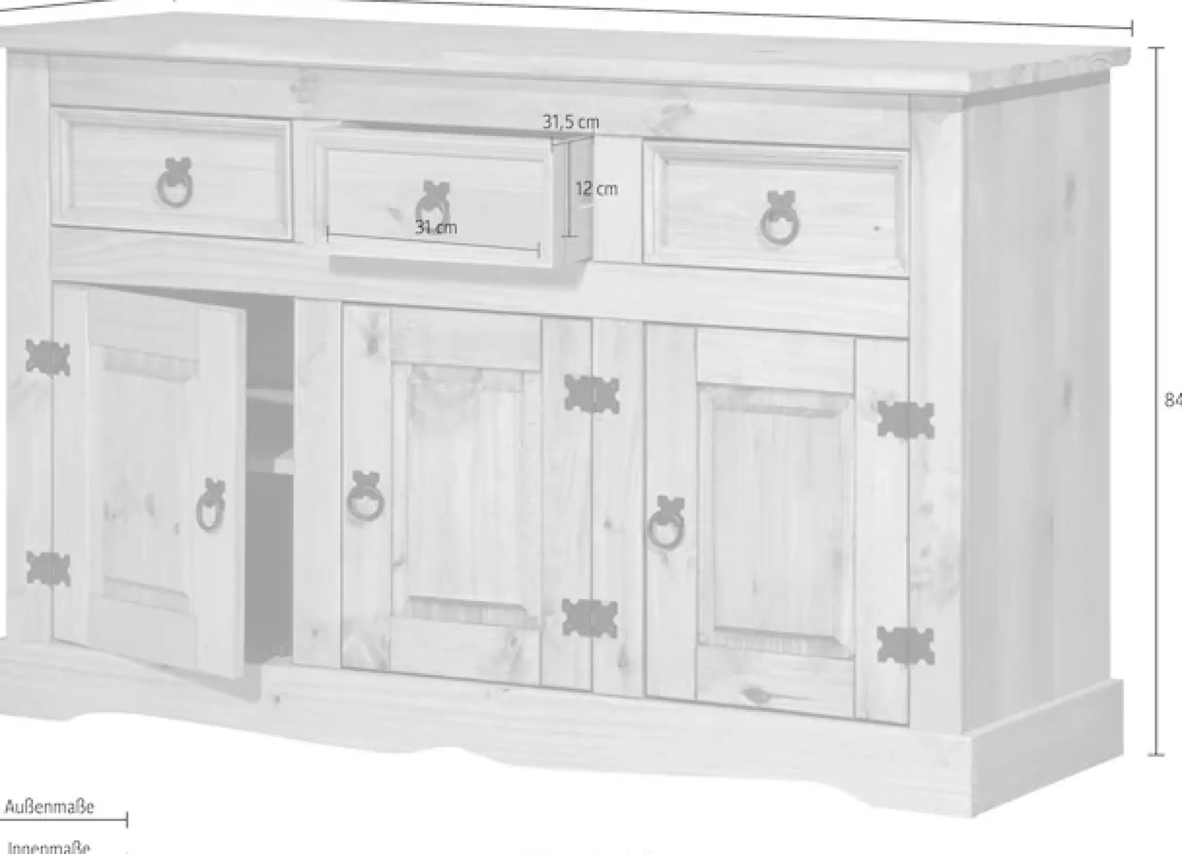 Möbilia Sideboard Kommode im mexikanischen Landhaus-Stil