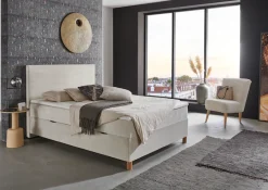 meise.möbel Boxbett »KORSIKA, Polsterbett mit Bettkasten, inkl. Taschenfederkernmatratze H3« mit Kaltschaum-Topper, Cordstoff-Bezug, 140x200 cm, Holzfüße