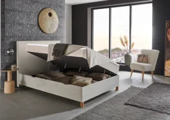 meise.möbel Boxbett »KORSIKA, Polsterbett mit Bettkasten, inkl. Taschenfederkernmatratze H3« mit Kaltschaum-Topper, Cordstoff-Bezug, 140x200 cm, Holzfüße