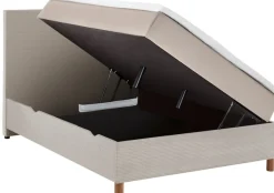 meise.möbel Boxbett »KORSIKA, Polsterbett mit Bettkasten, inkl. Taschenfederkernmatratze H3« mit Kaltschaum-Topper, Cordstoff-Bezug, 140x200 cm, Holzfüße