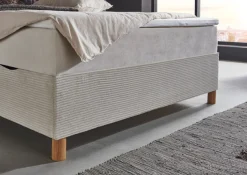 meise.möbel Boxbett »KORSIKA, Polsterbett mit Bettkasten, inkl. Taschenfederkernmatratze H3« mit Kaltschaum-Topper, Cordstoff-Bezug, 140x200 cm, Holzfüße