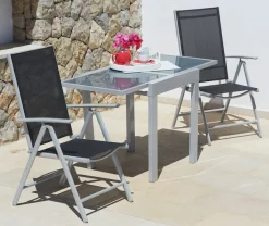 MERXX Balkonset »Lima« 2x Klappsessel, 1x Ausziehtisch 65(130)x65 cm, 3 Stk. tlg. pulverbeschichtetes Aluminium, aus 100% Polyester, für 2 Personen
